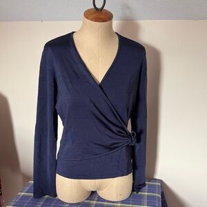 Per Se blue rayon wrap sweater